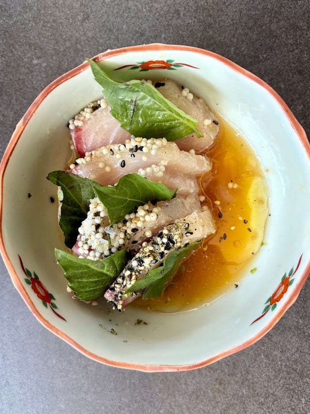 Koji Cured Hamachi Crudo.